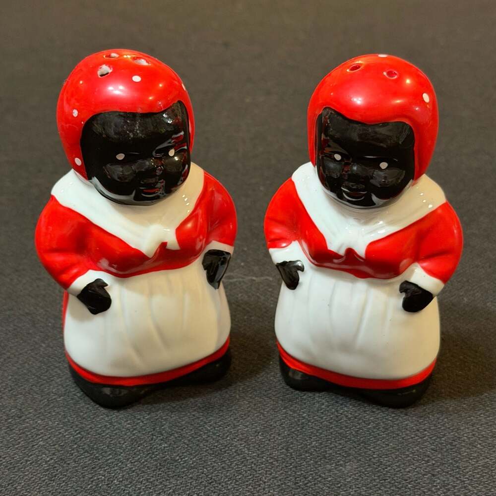 Ceramic Mammy Salt and Pepper Shakers Red Dress